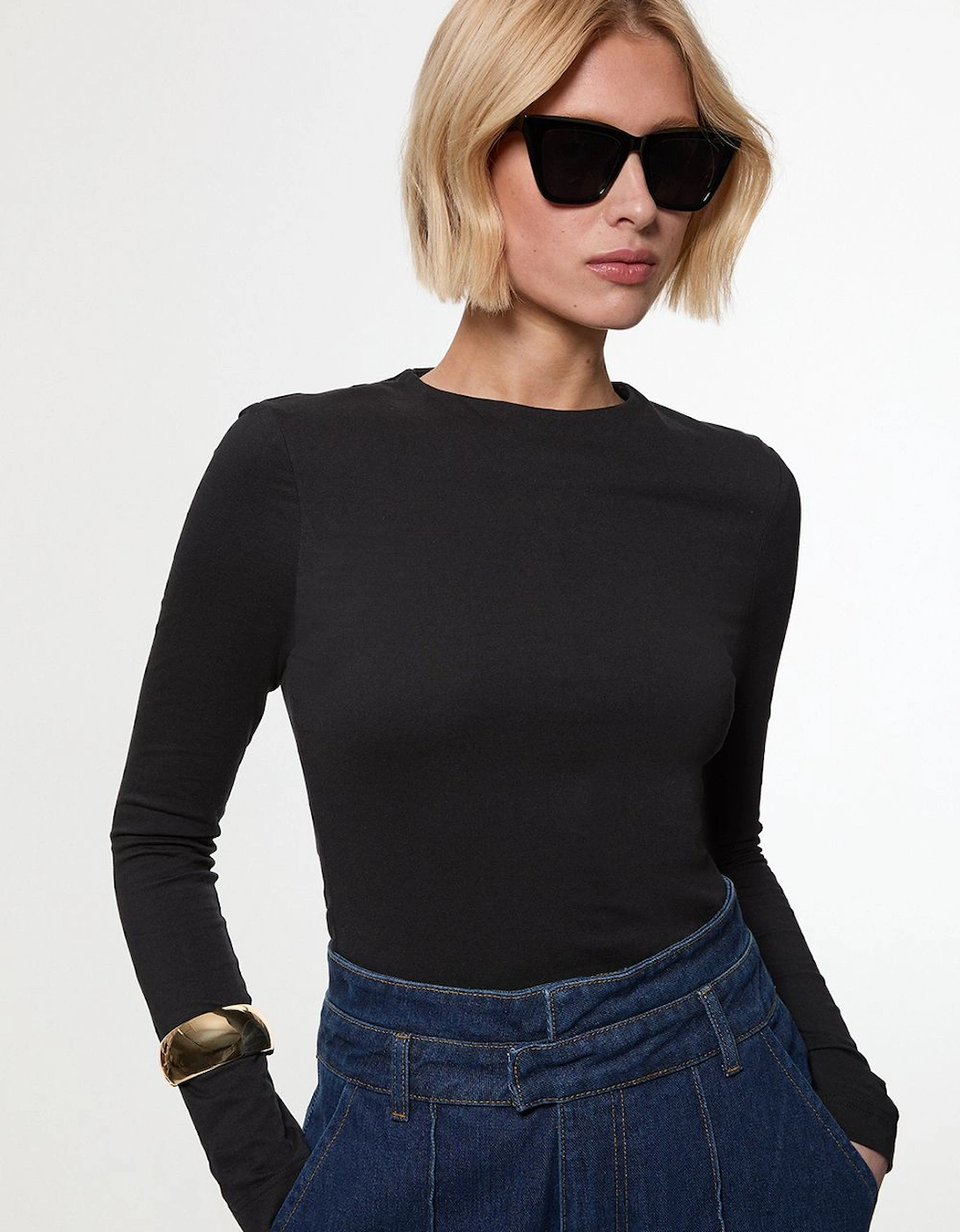 Stretch Cotton Crew Neck Long Sleeve Top, 2 of 1