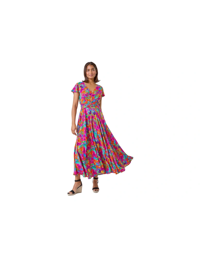 Floral Ruched Waist Maxi Dress
