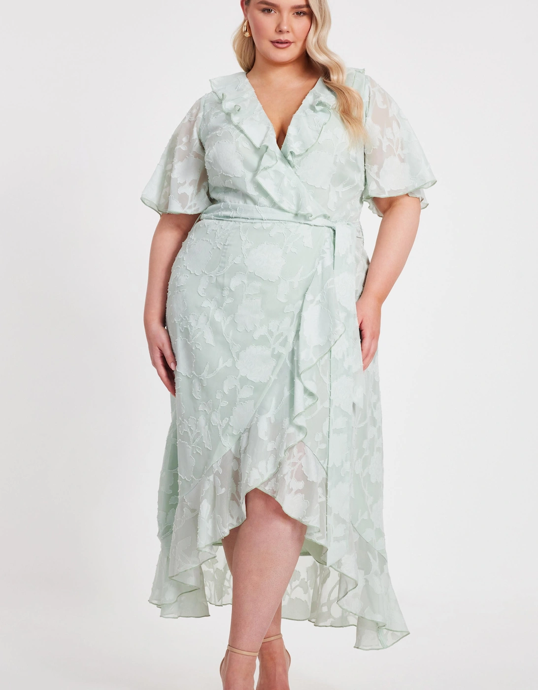 Light Green Curve Jacquard Frill Midaxi Dress, 2 of 1