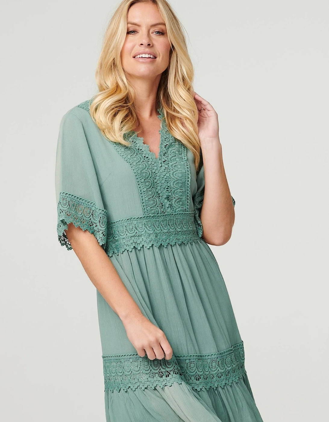 Lace Detail 1/2 Sleeve Short Dress, 2 of 1