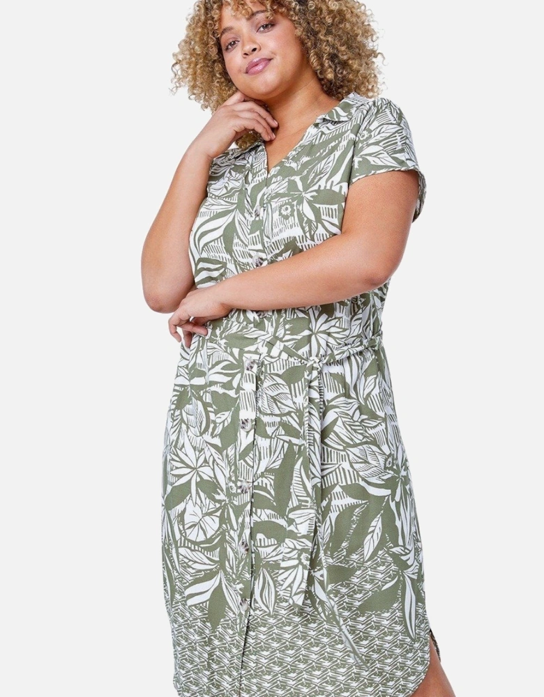 Curve Border Print Shirt Dress