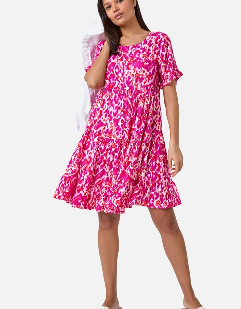 Abstract Print Tiered Smock Dress