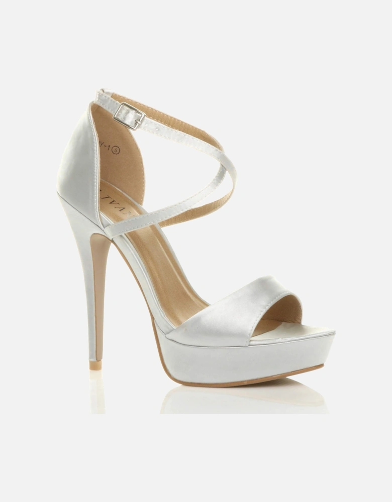 High  Heel Crossed Straps Platform Satin 2 Part Heels