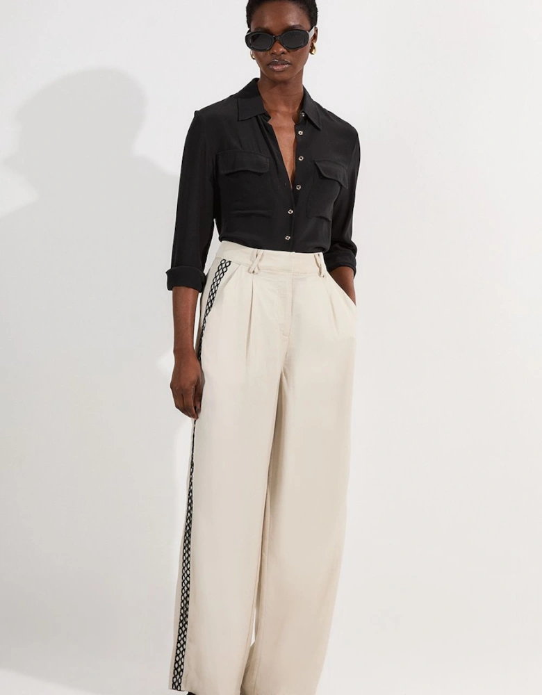 Viscose Linen Lace Trim Insert Woven Trouser