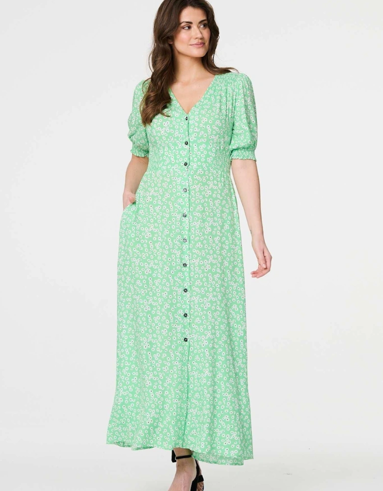 Ditsy Floral 1/2 Puff Sleeve Maxi Dress