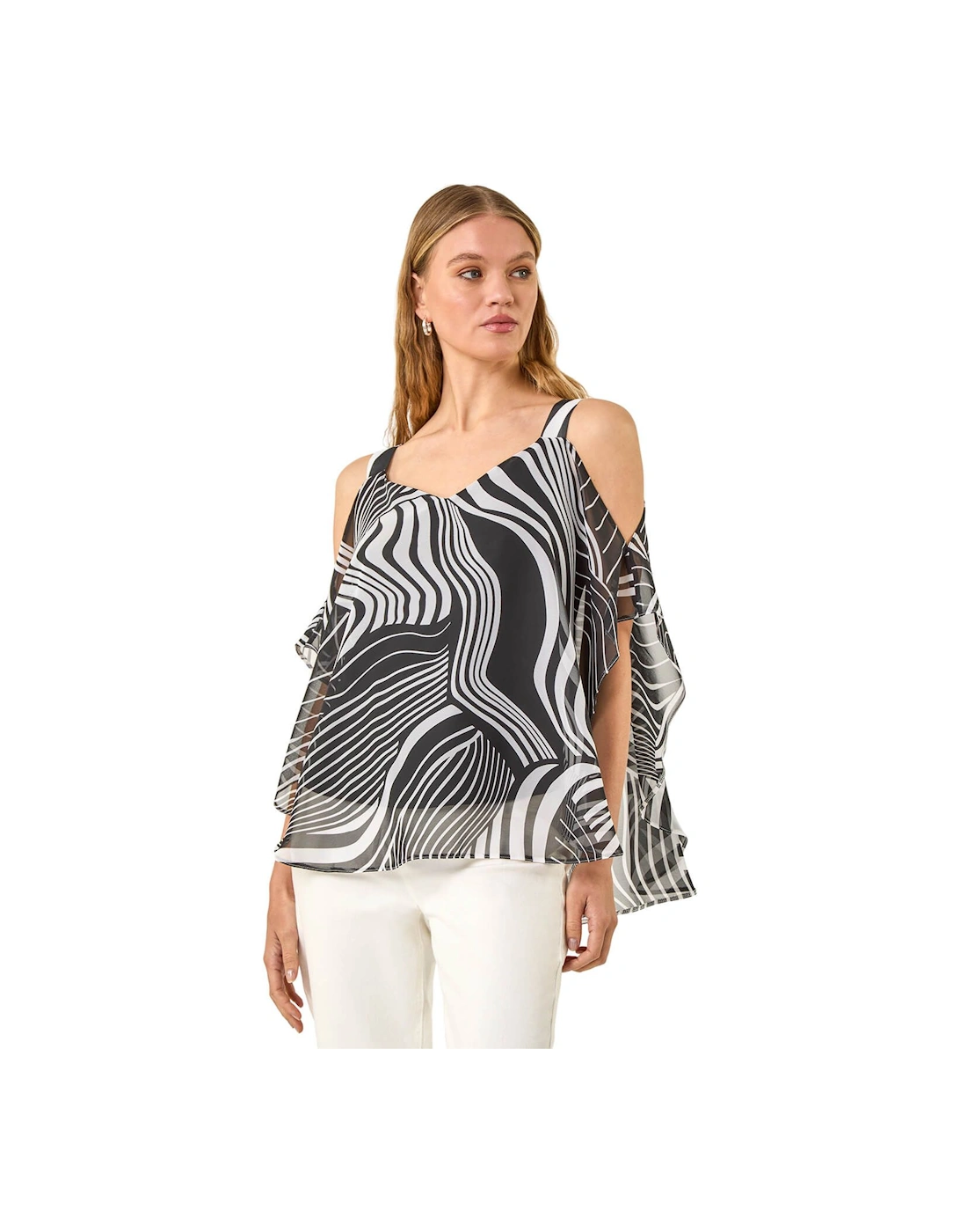 Mono Print Cold Shoulder Top, 2 of 1