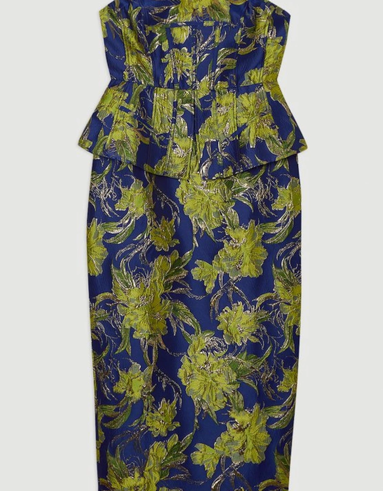 Floral Jacquard Tailored Midi Pencil Dress