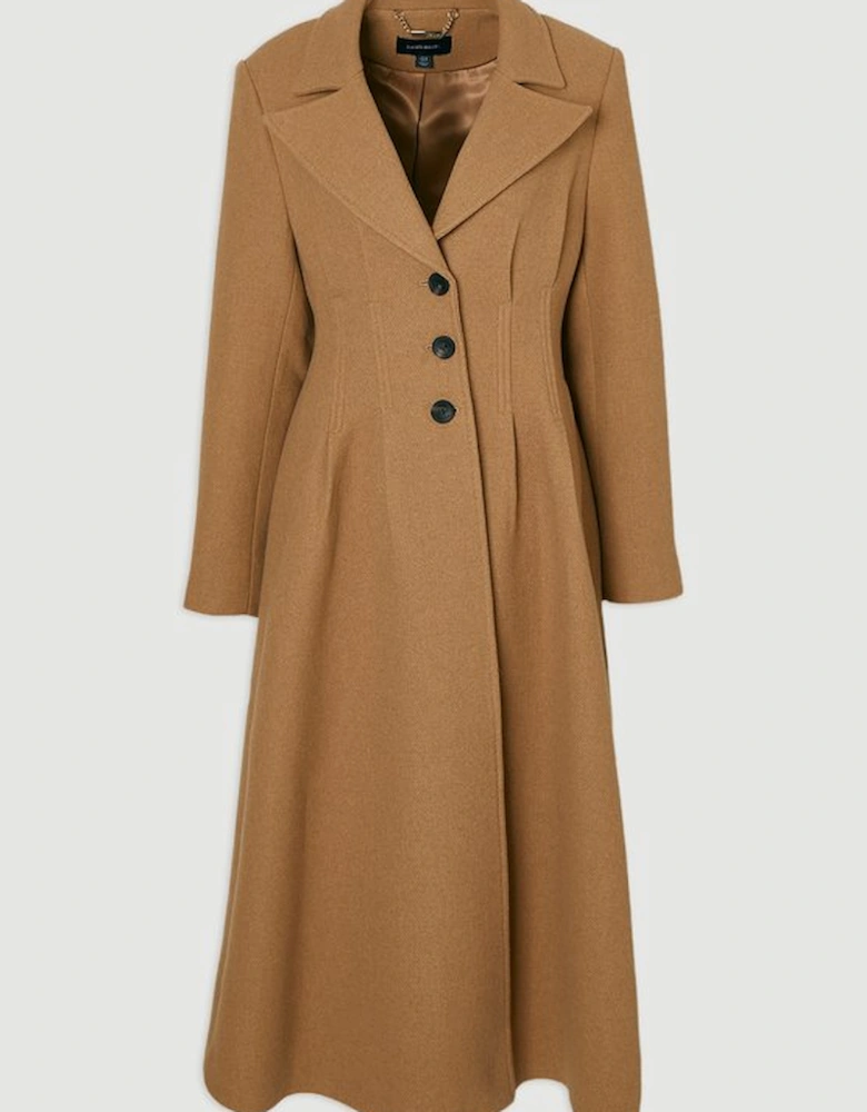 Wool Corset Detail Full Skirted Tailored Maxi Coat