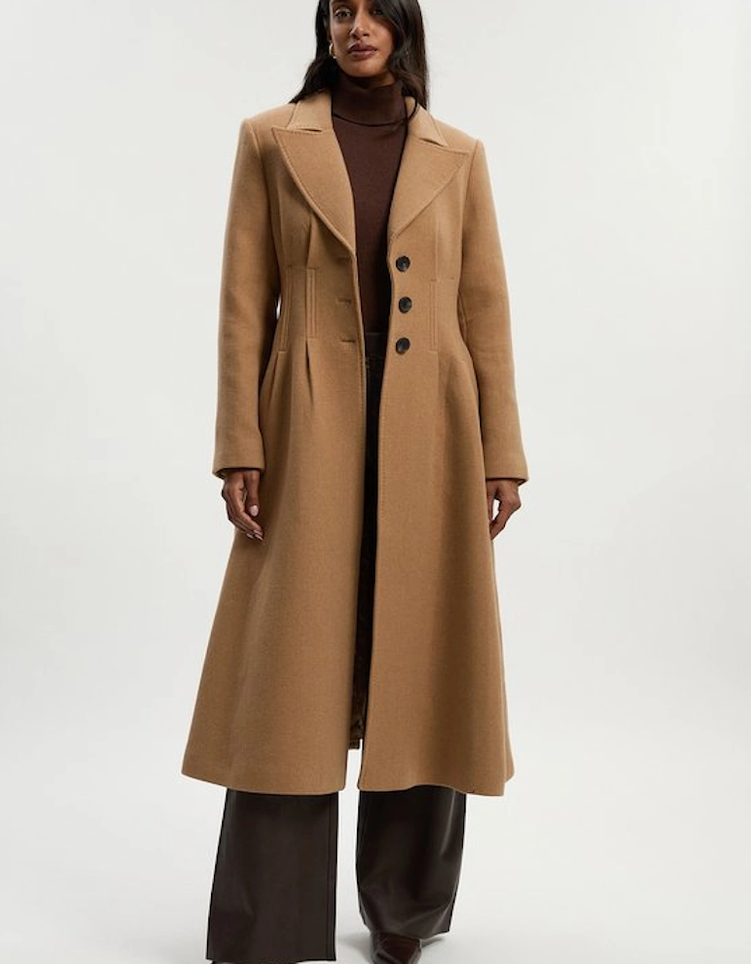Wool Corset Detail Full Skirted Tailored Maxi Coat