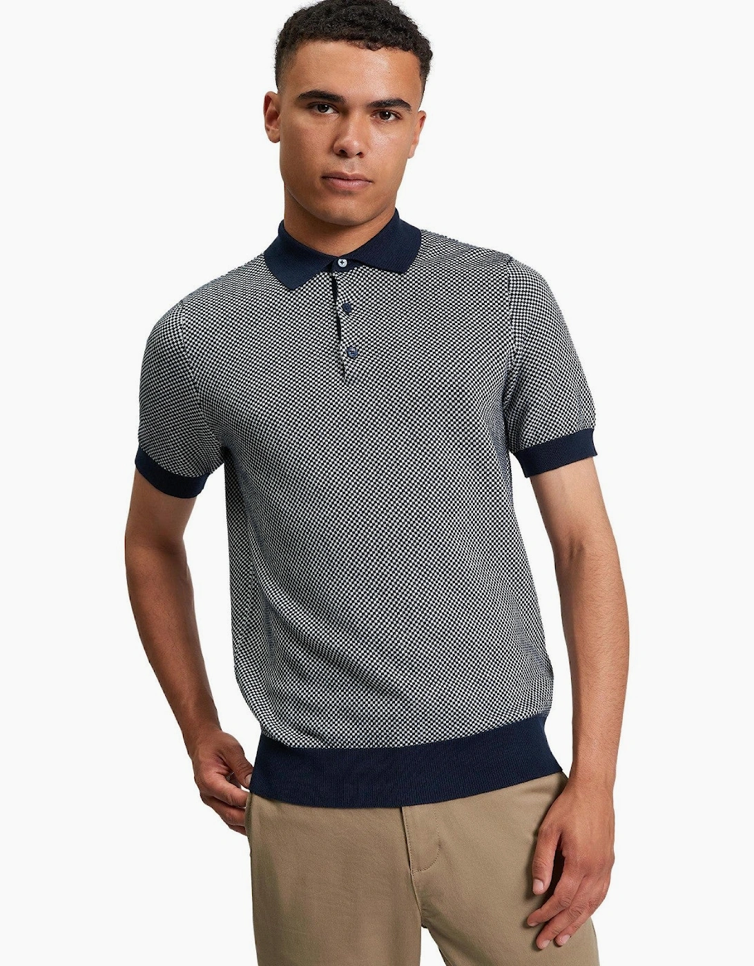 Ben Sherman Men's Navy Bicoloured Textured Short Sleeve Polo Shirt - Size 42 - Image 3
