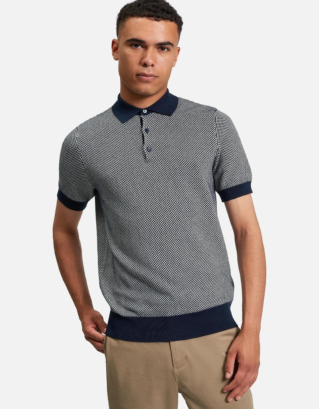 Mens Bicoloured Textured Short Sleeve Polo Shirt, 2 of 1