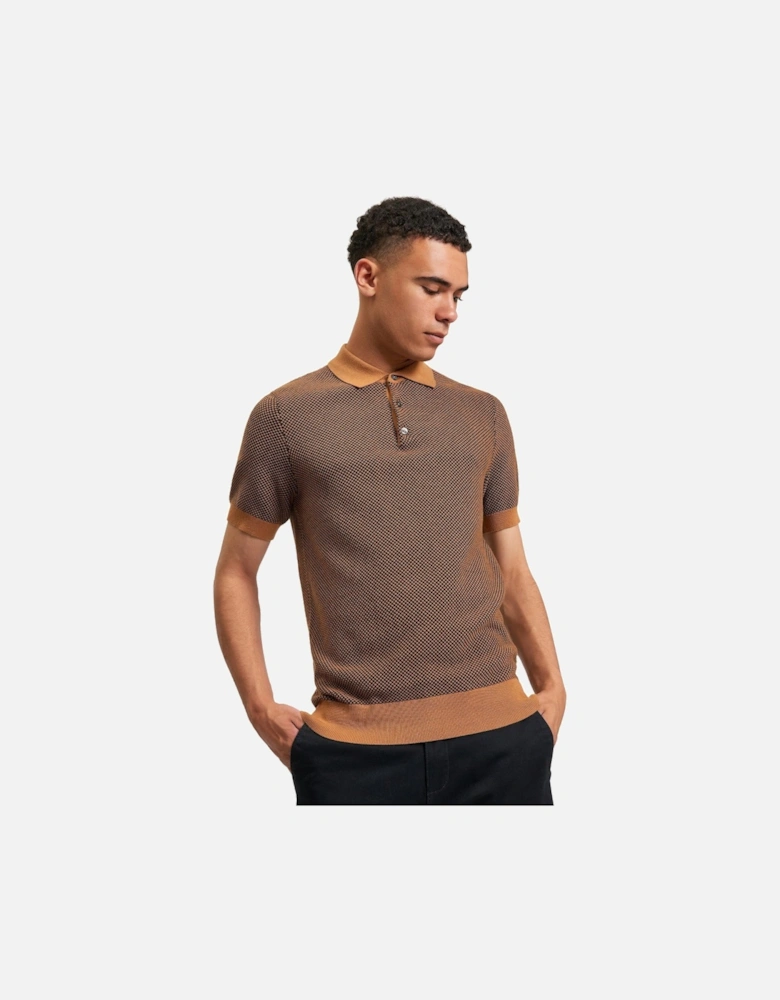 Mens Bicoloured Textured Short Sleeve Polo Shirt
