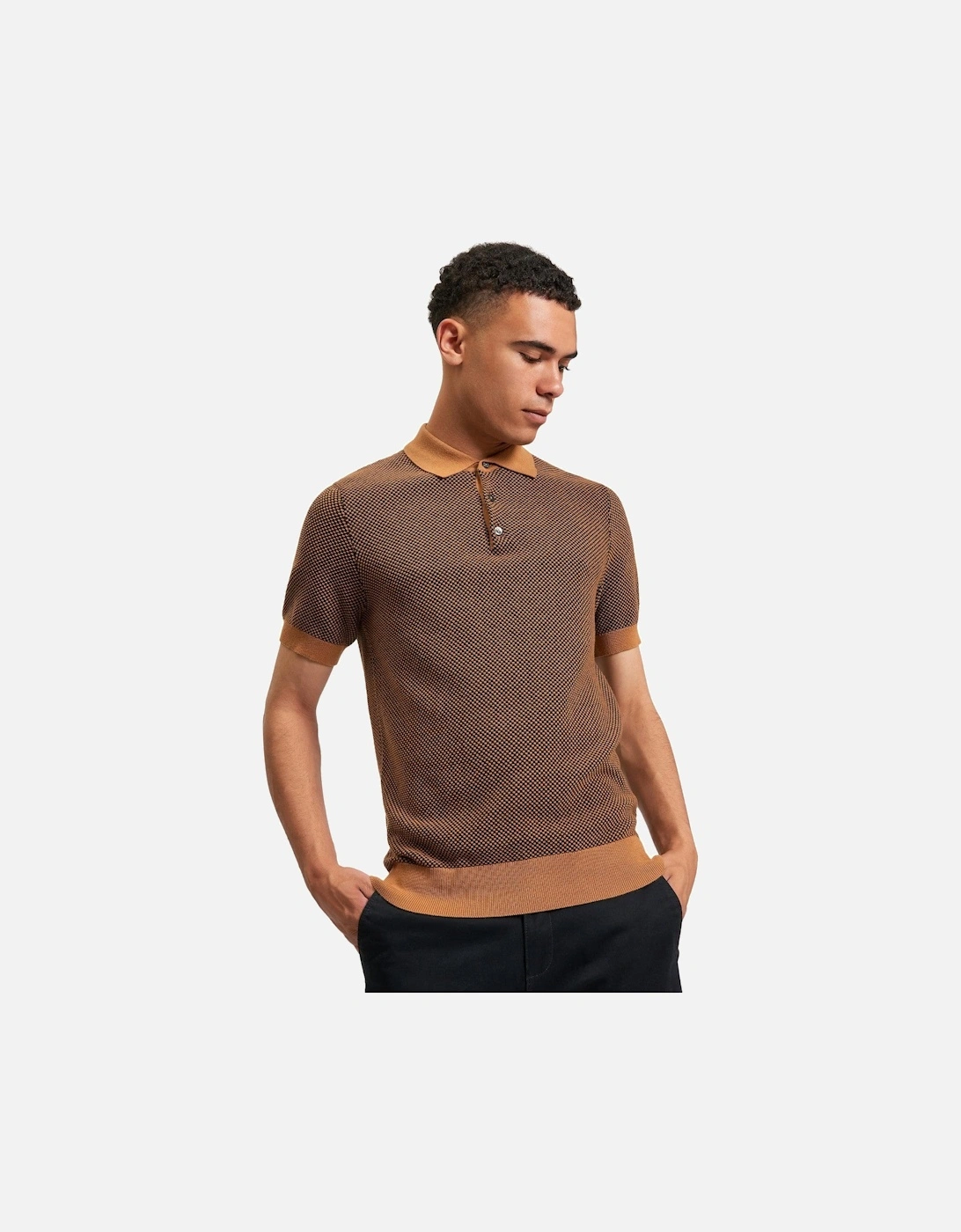 Mens Bicoloured Textured Short Sleeve Polo Shirt, 2 of 1