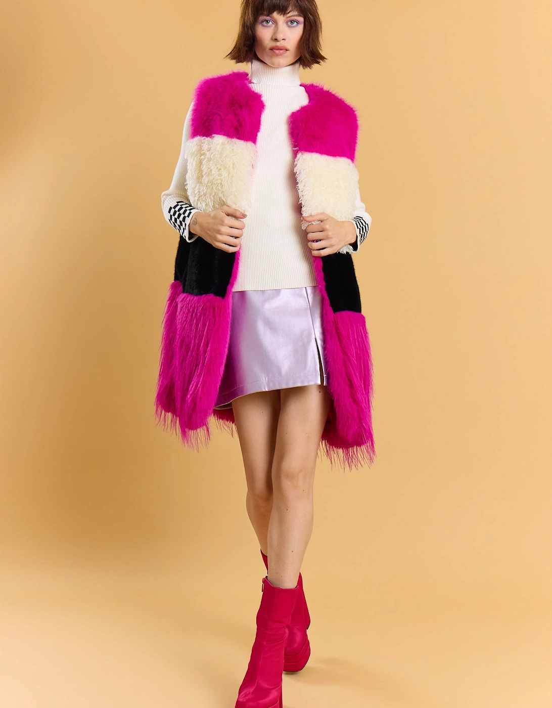 Pink Bamboo Lyocell Faux Fur Gilet, 5 of 4
