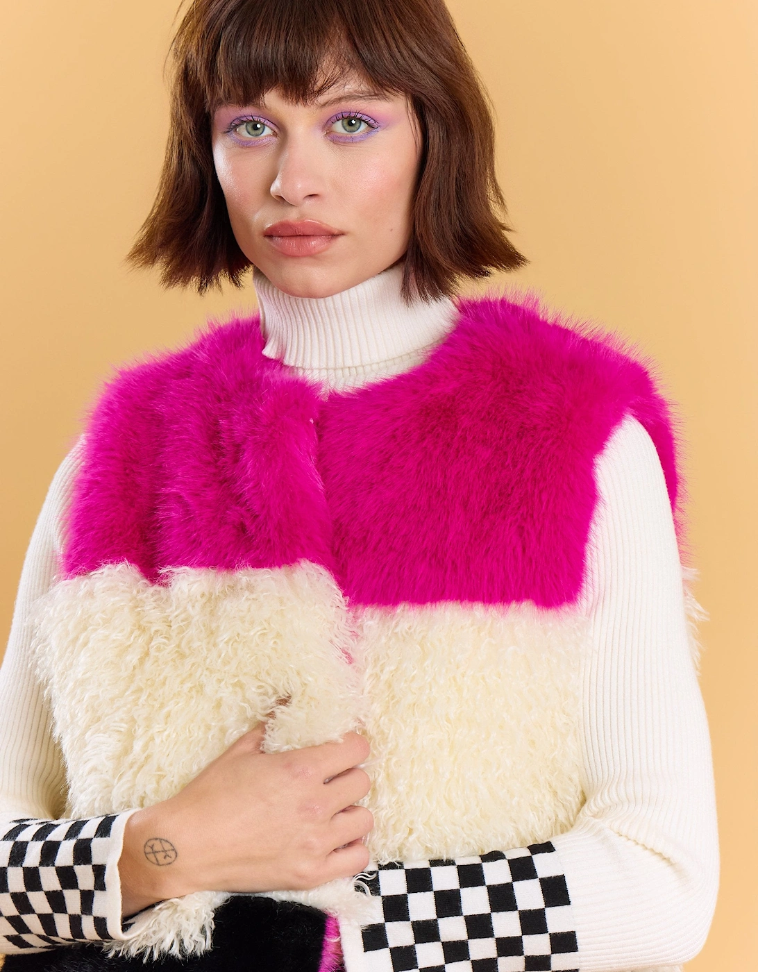 Pink Bamboo Lyocell Faux Fur Gilet