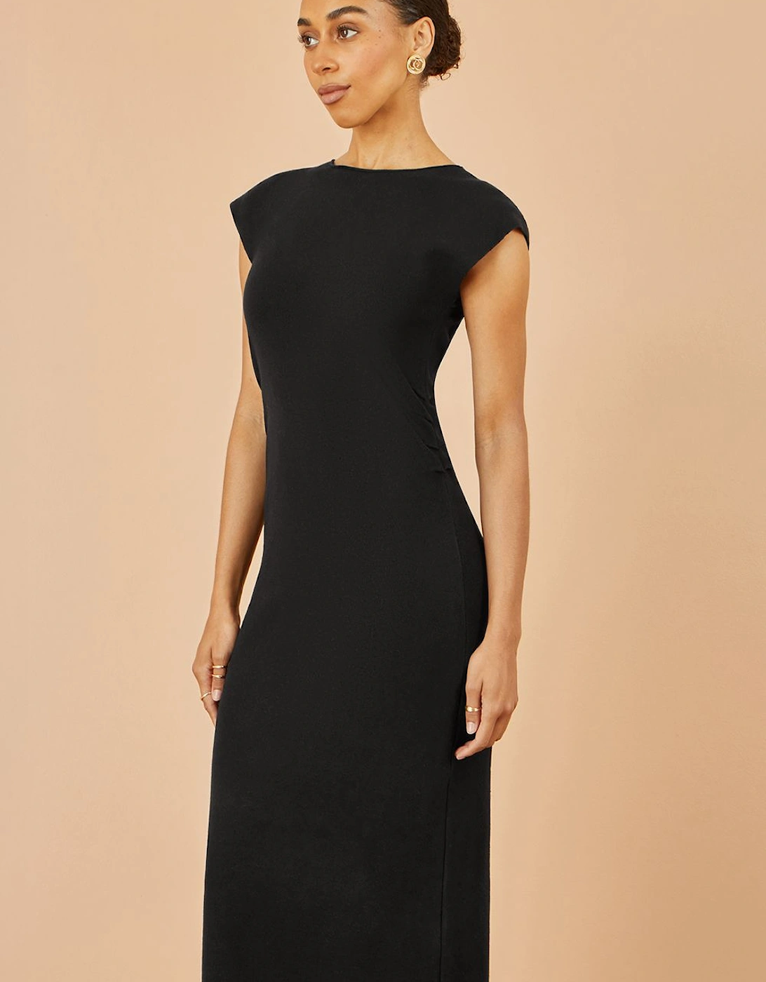 Black Knitted Ruched Midi Dress, 2 of 1