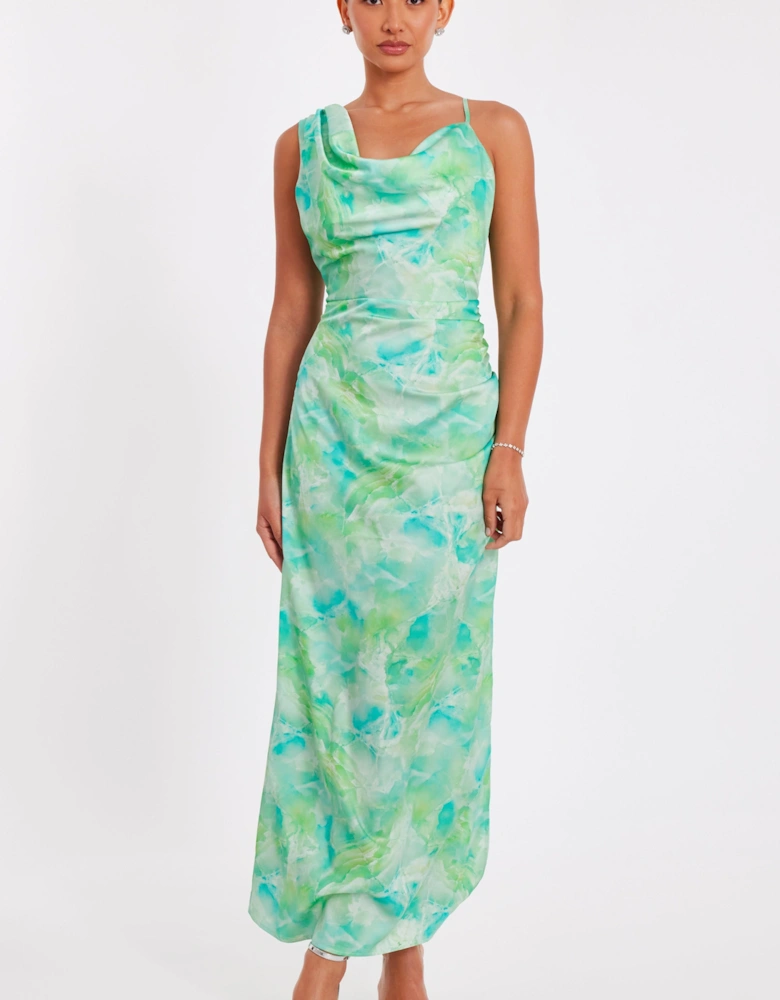 Green Tie Dye Cowl Midaxi Dress