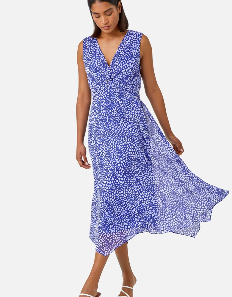 Sleeveless Abstract Knot Front Midi Dress
