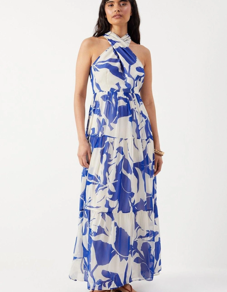 Chiffon Floral Halter Tier Maxi Dress