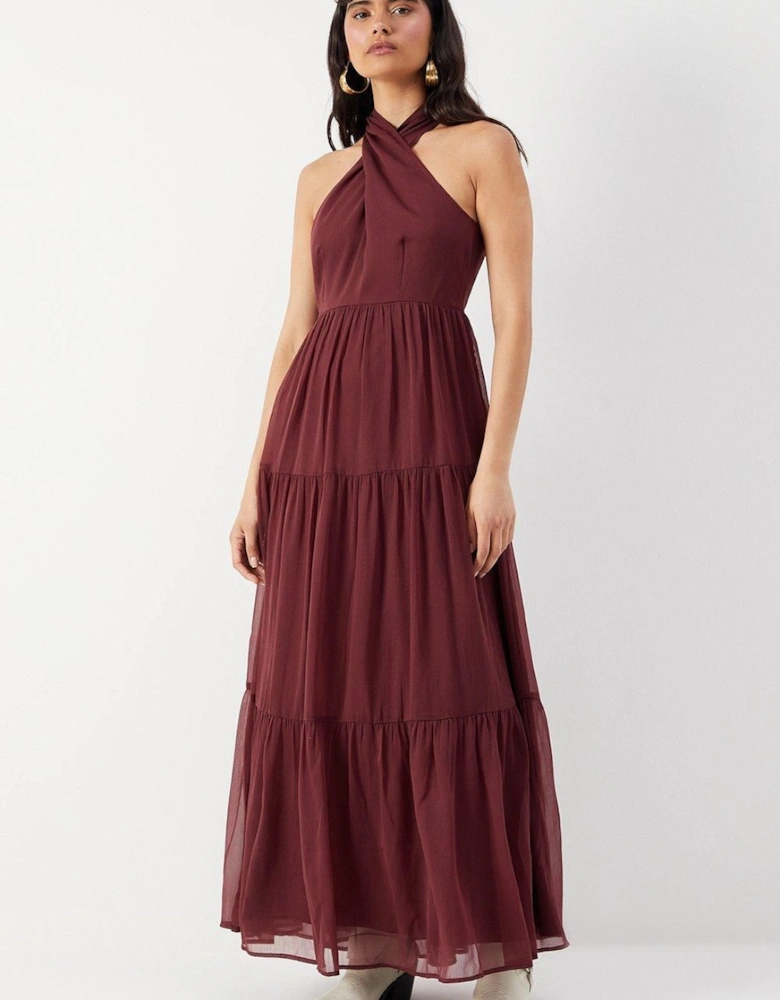 Chiffon Halter Tier Maxi Dress