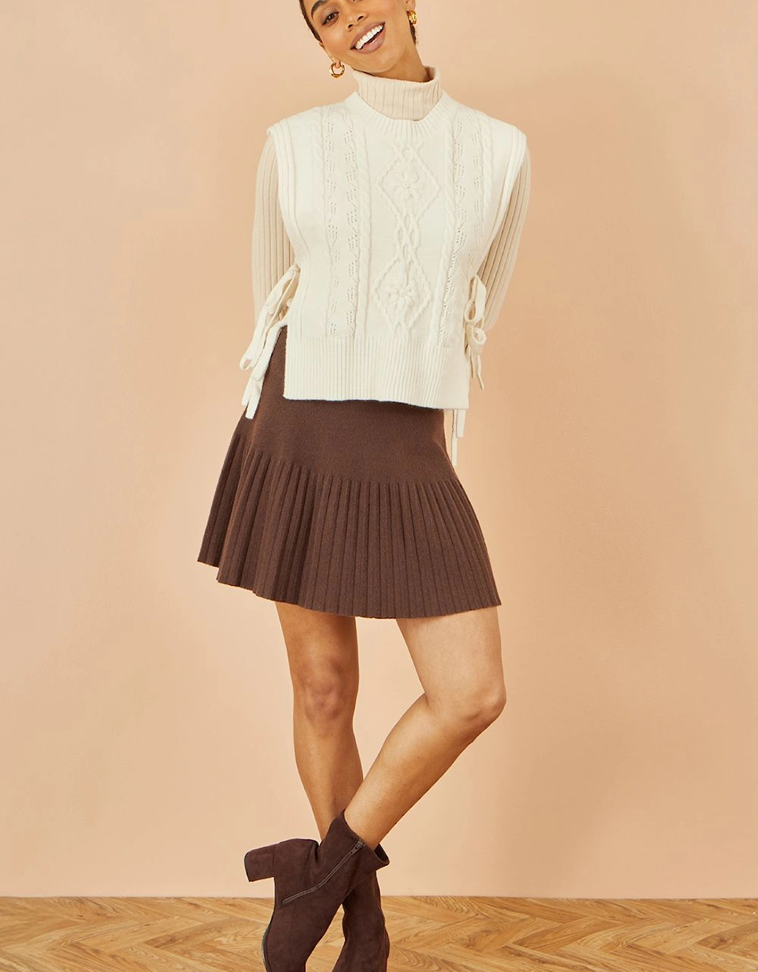 Brown Knitted Pleated Mini Skirt, 2 of 1