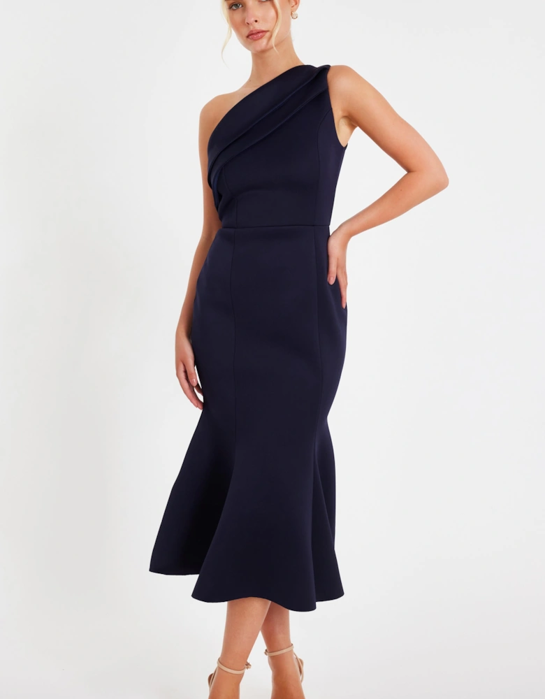 Navy One Shoulder Peplum Dress