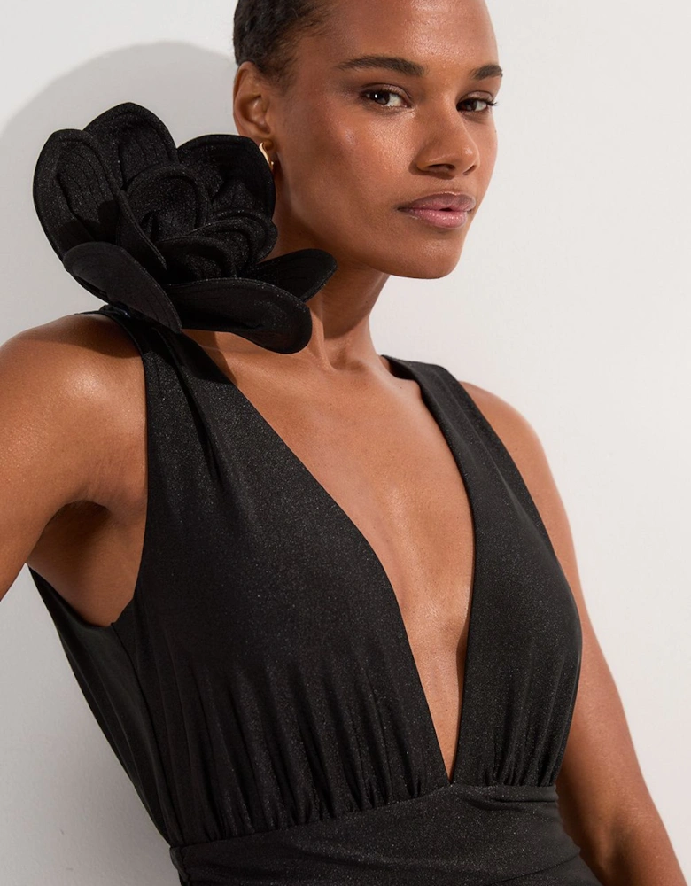 Flower Corsage Plunge Swimsuit