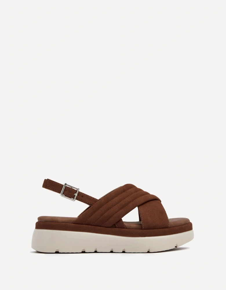 Shae Tan Faux Nubuck Padded Crossover Flatform Sandals
