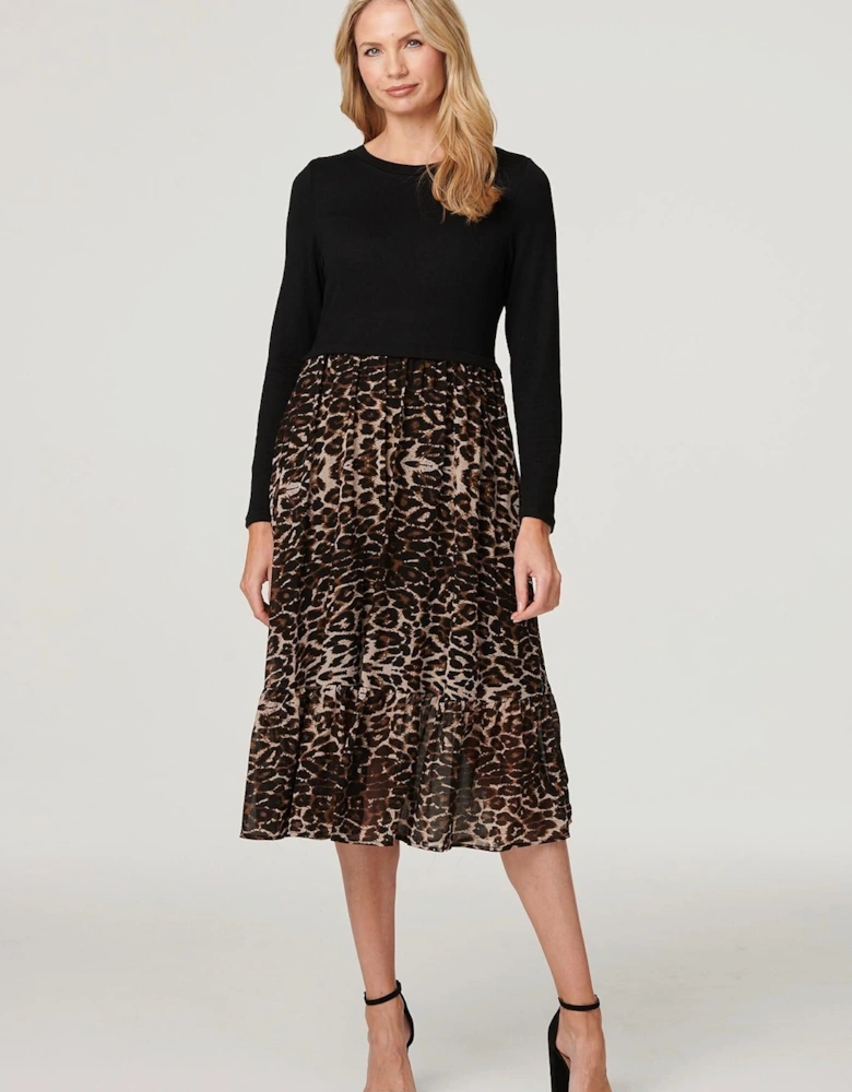 Leopard Print Tiered Midi Dress