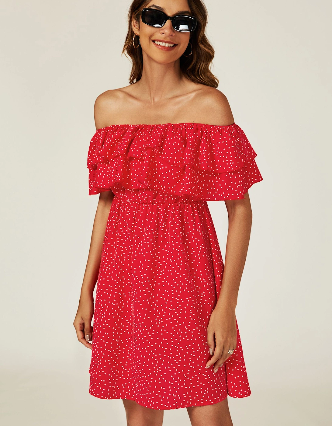 Floral Print Bardot Frill Mini Dress, 2 of 1