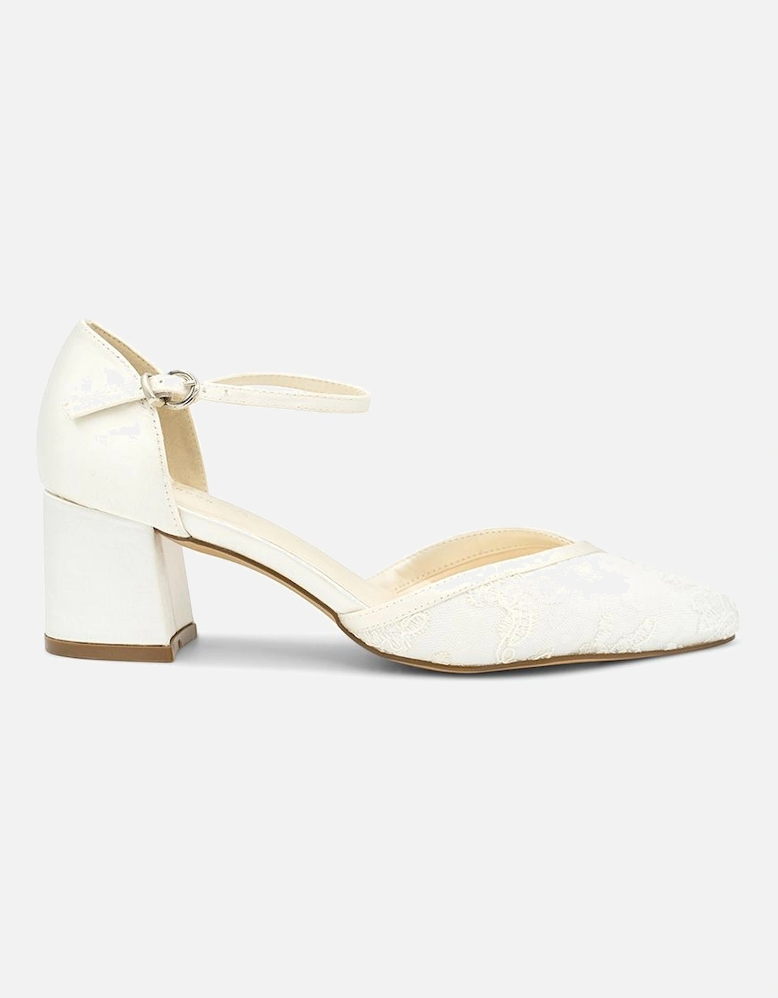 Satin and Lace 'Charla' Mid Block Heel Court Shoes, 2 of 1
