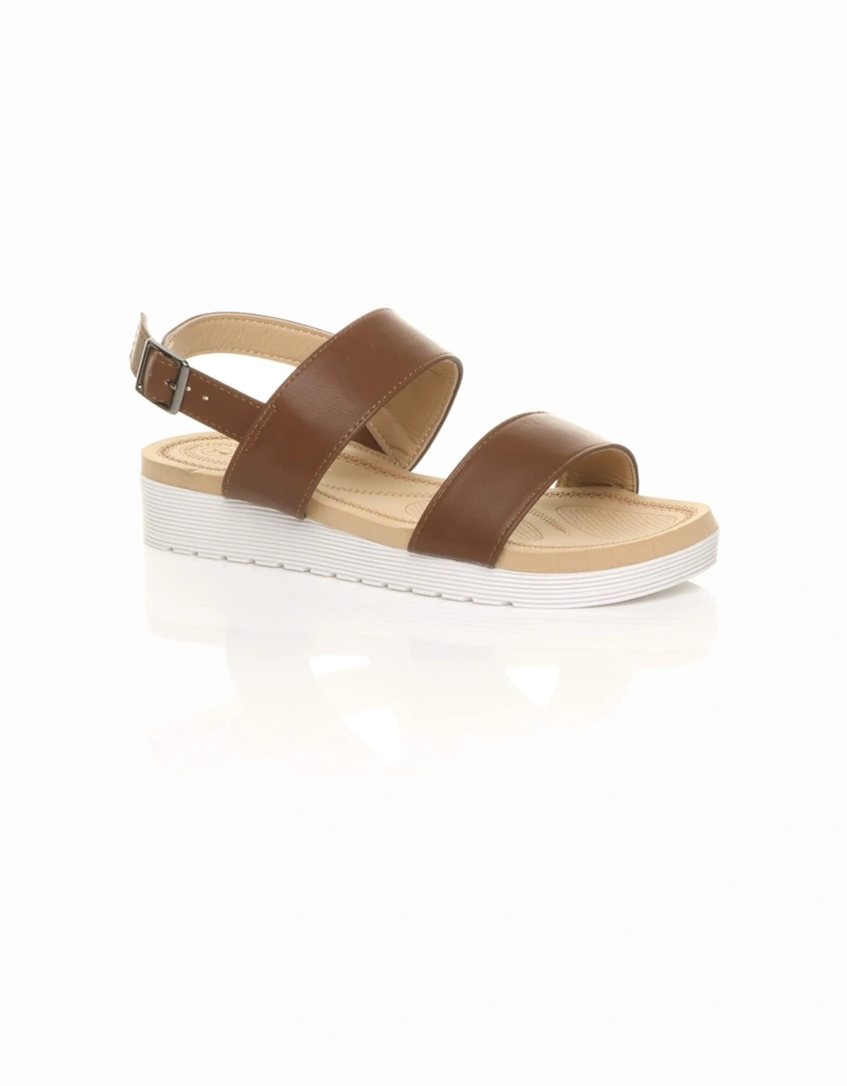 Low Wedge Heel Strappy Faux Leather Flatforms