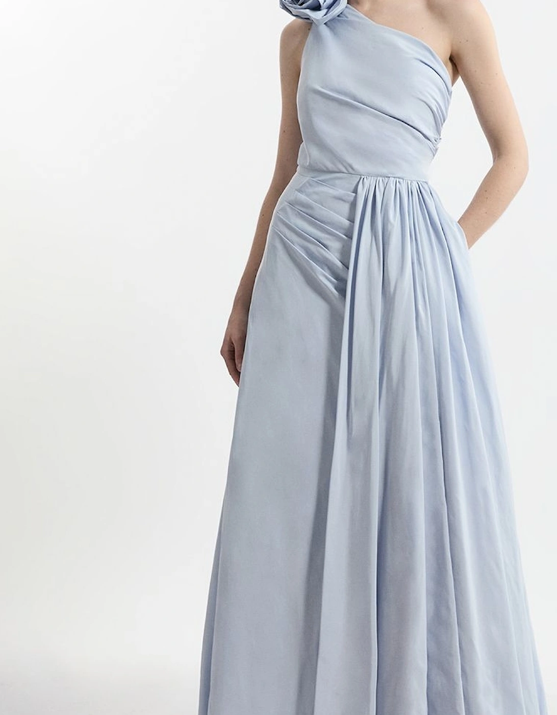 Petite Taffeta Rosette Neck Tailored Pleat Gathered Maxi Dress, 2 of 1