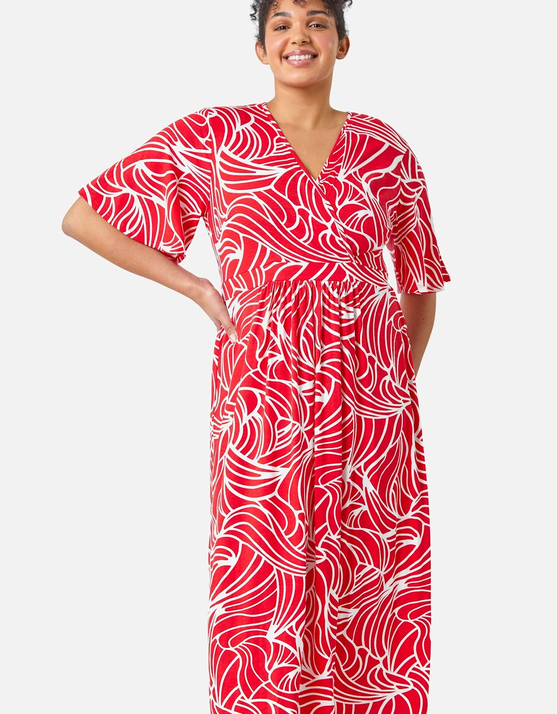 Curve Linear Print Midi Wrap Dress, 2 of 1