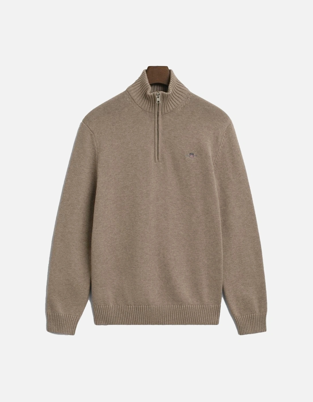Casual Cotton Half Zip Top, Dark Sand Melange, 4 of 3