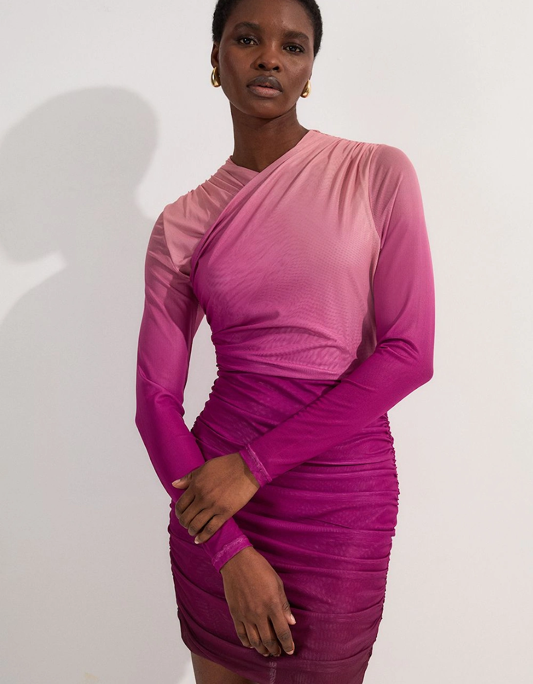Ombre Printed Mesh Ruched Mini Dress, 2 of 1