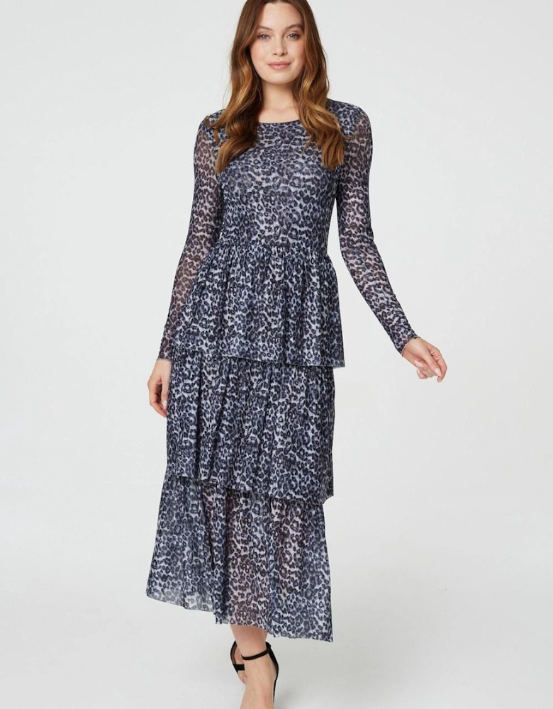 Animal Print Tiered Midi Dress