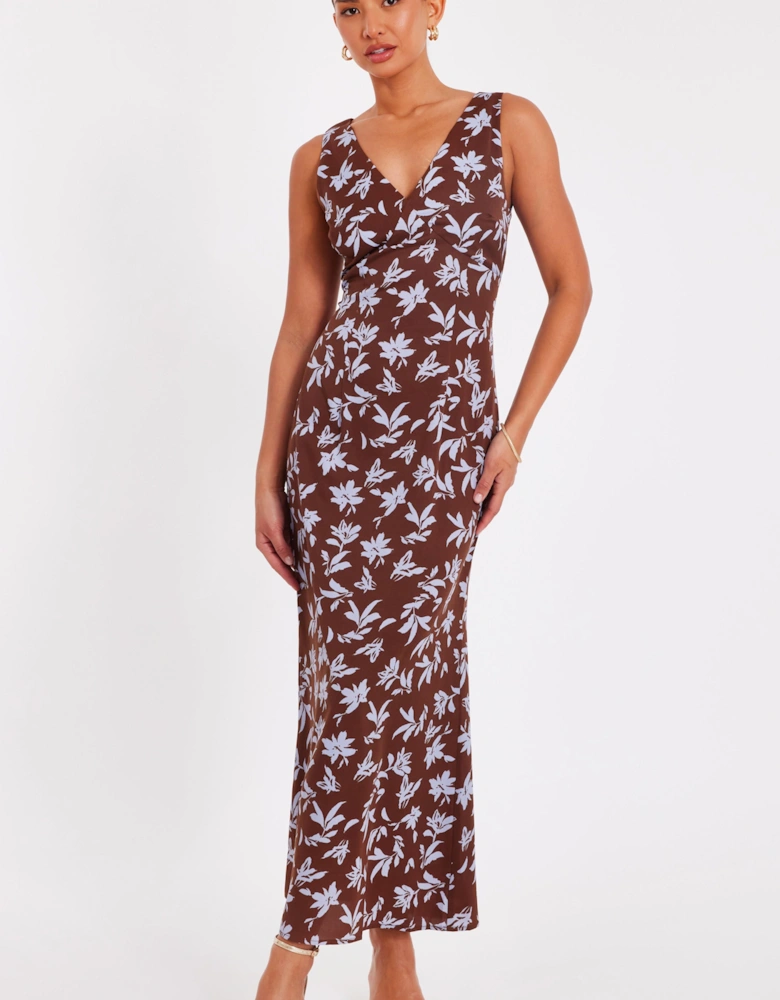 Brown Floral Midaxi Dress