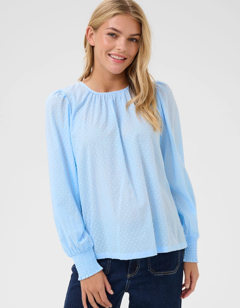 KAroca Long Sleeve Swiss Dot Blouse Plain