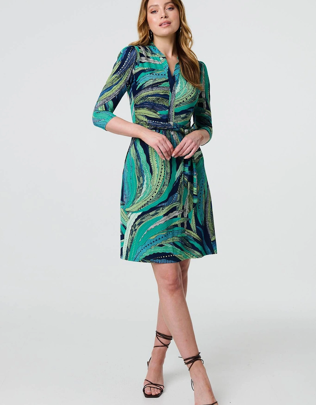 Leaf Print 3/4 Sleeve Short Wrap Dress, 2 of 1