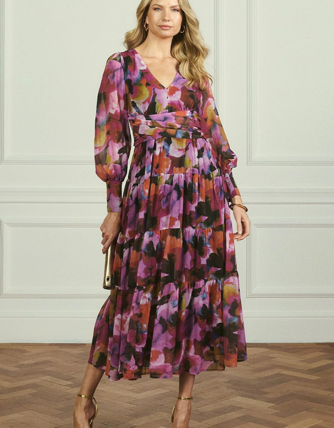 Floral Long Sleeve Ruched Maxi Dress, 2 of 1