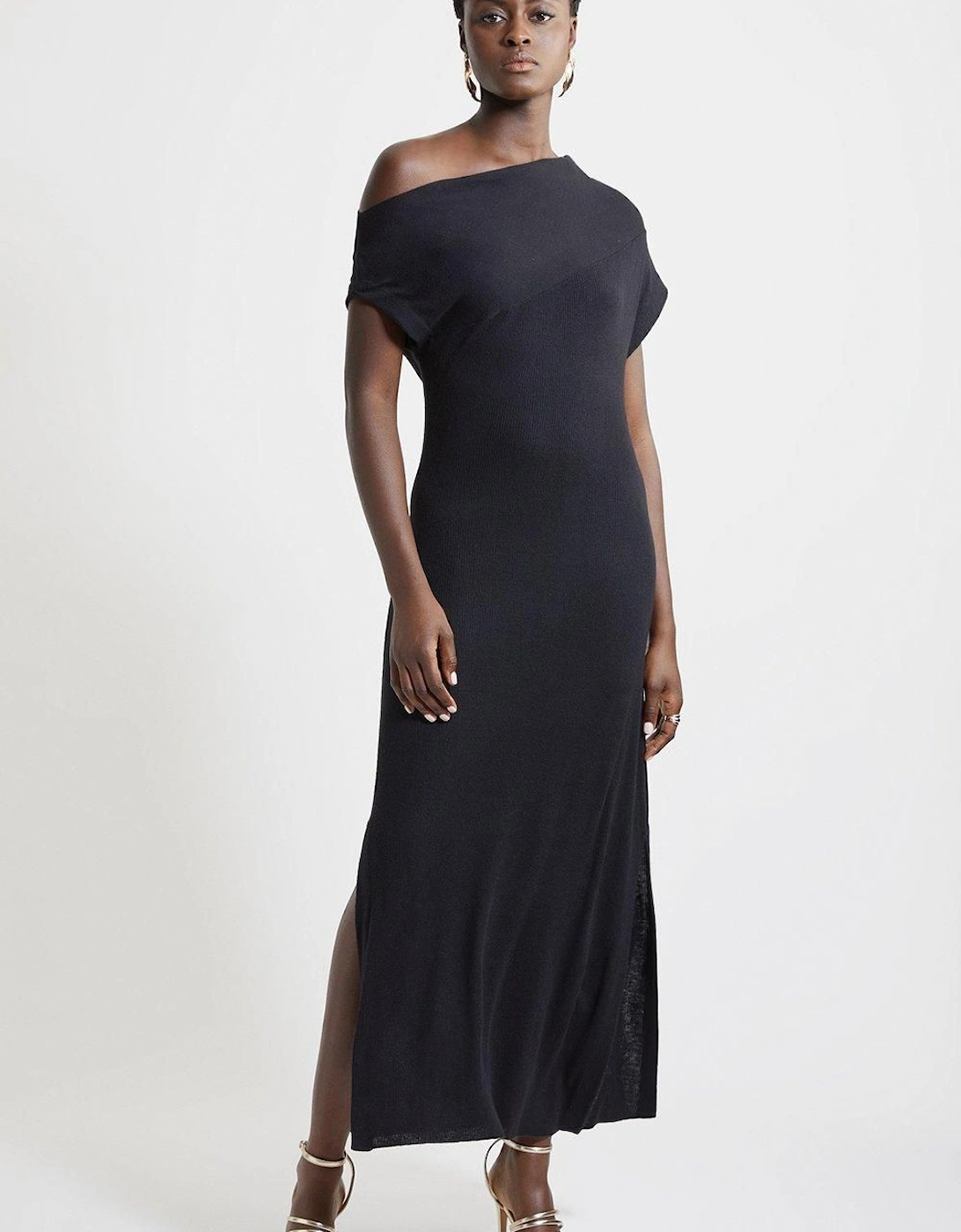 Cashmere Blend One Off The Shoulder Maxi Dress, 2 of 1