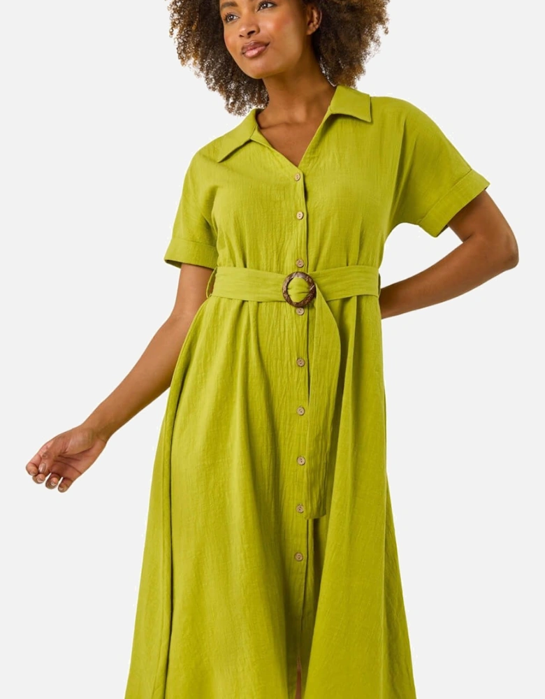 Linen Look Belted Shirt Dress