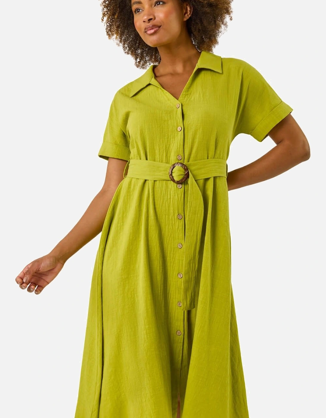 Linen Look Belted Shirt Dress, 2 of 1
