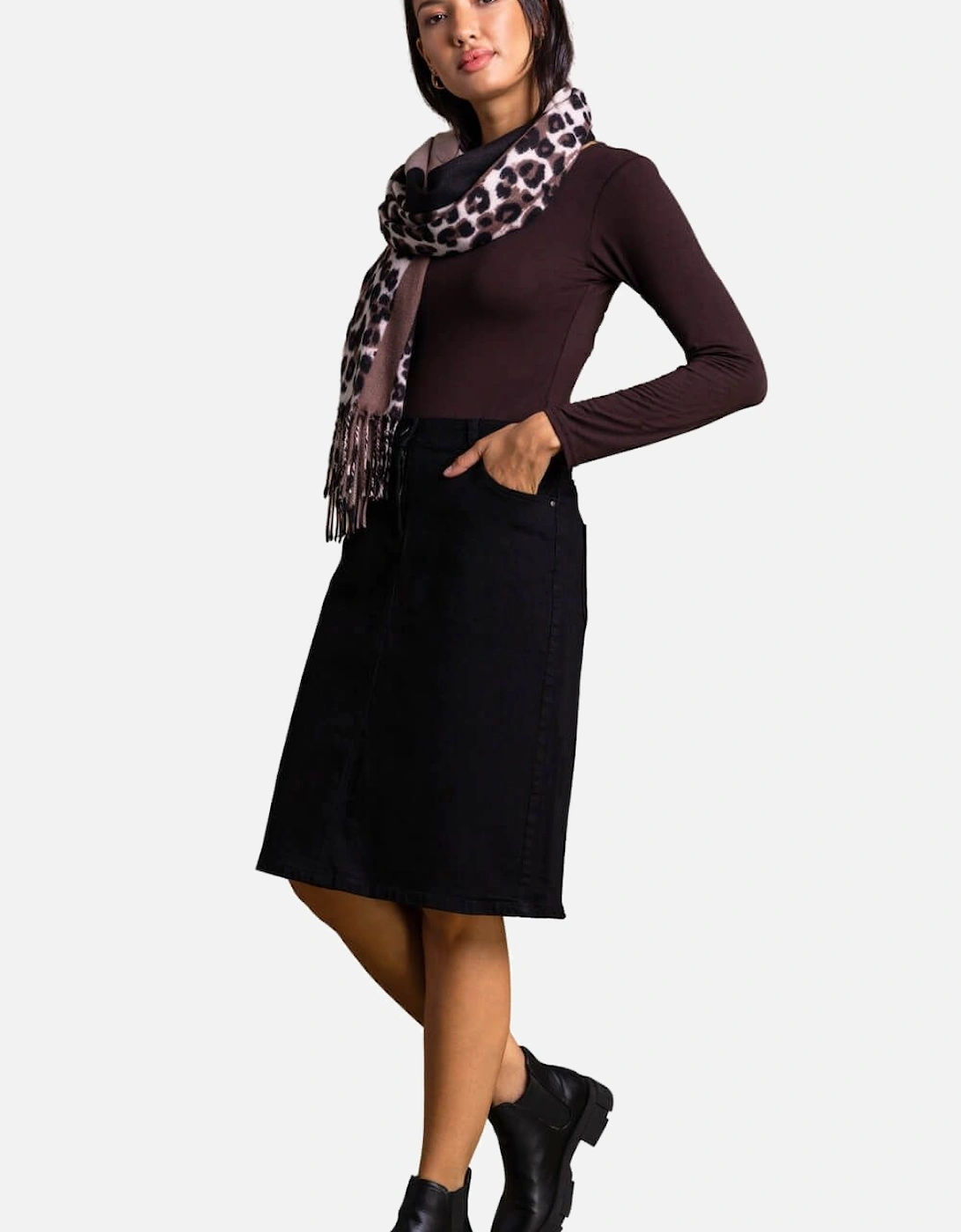 Cotton Denim Stretch A line Skirt, 2 of 1