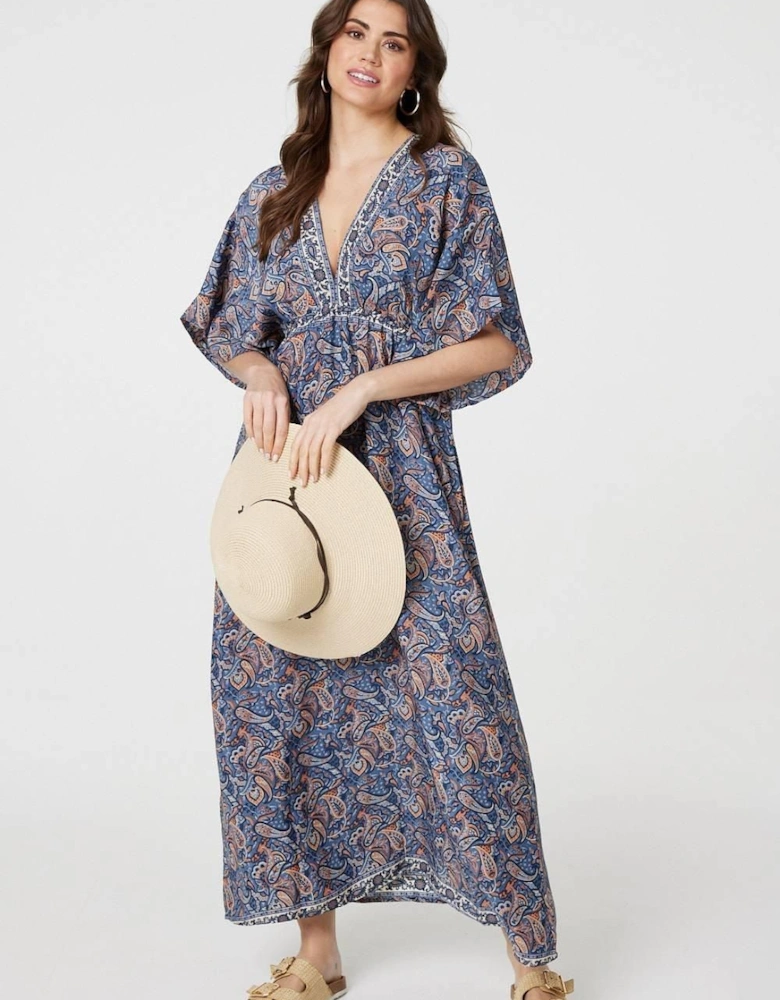Paisley Print Kimono Sleeve Midi Dress