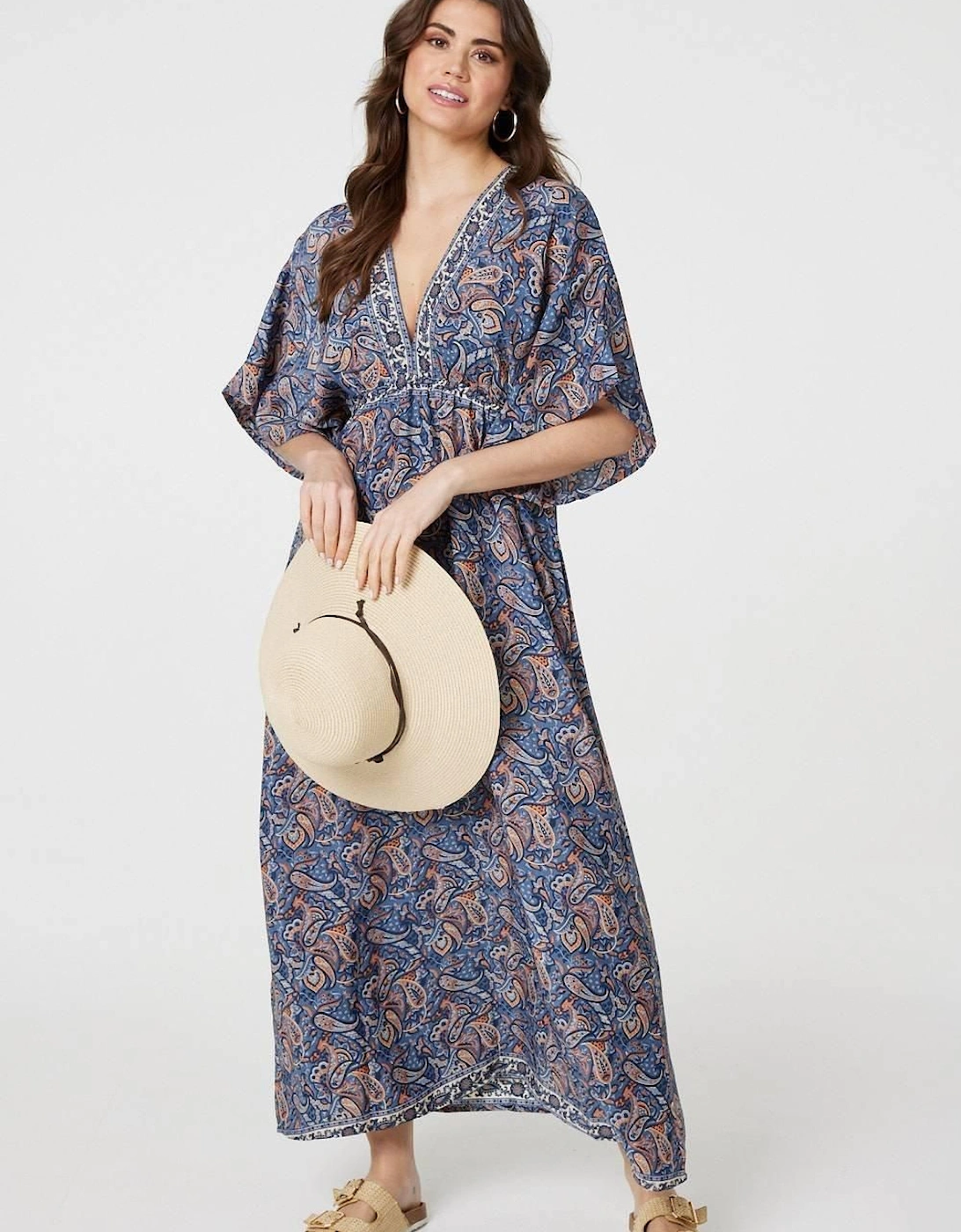 Paisley Print Kimono Sleeve Midi Dress, 2 of 1