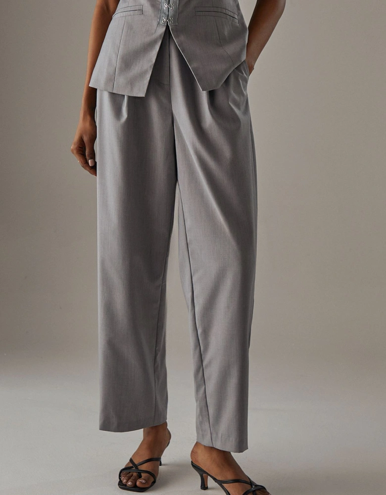 Tailored High Waisted Tailored Barrel Leg Trousers