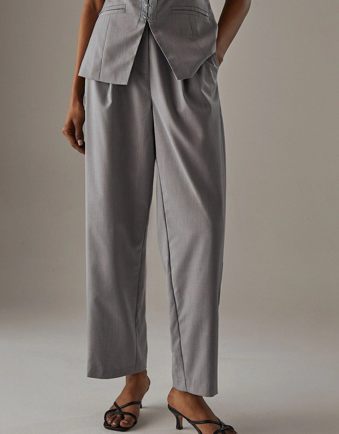 Tailored High Waisted Tailored Barrel Leg Trousers, 2 of 1