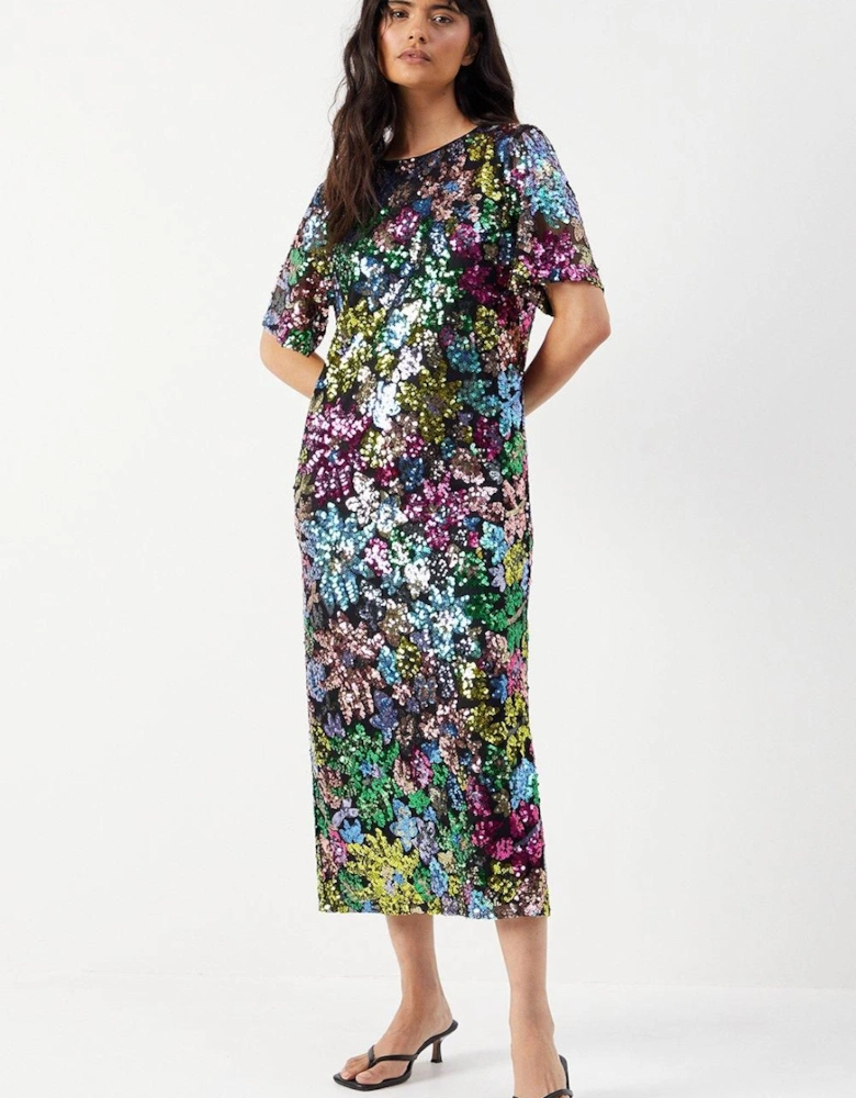 Sequin Embellished Boxy Midi Dress